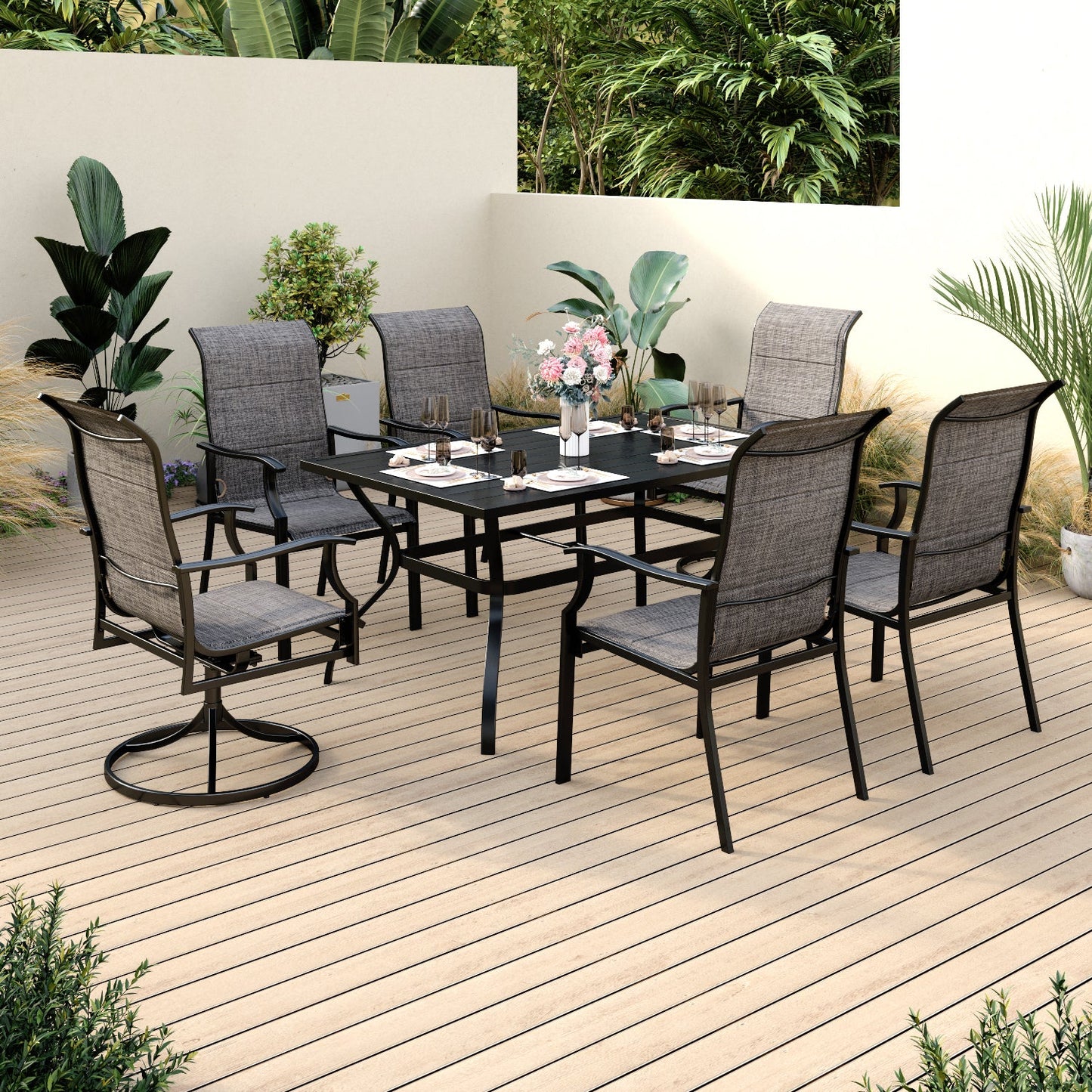 Sophia & William 7 Pieces Outdoor Patio Dining Set Textilene Patio Dining Chairs and Metal Dining Table
