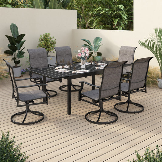 Sophia & William 7 Pieces Metal Patio Dining Set Swivel Paded Chairs and Extendable Table Set