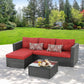Sophia & William 3Pcs Outdoor Patio Wicker Rattan Sectional Sofa Set - Red