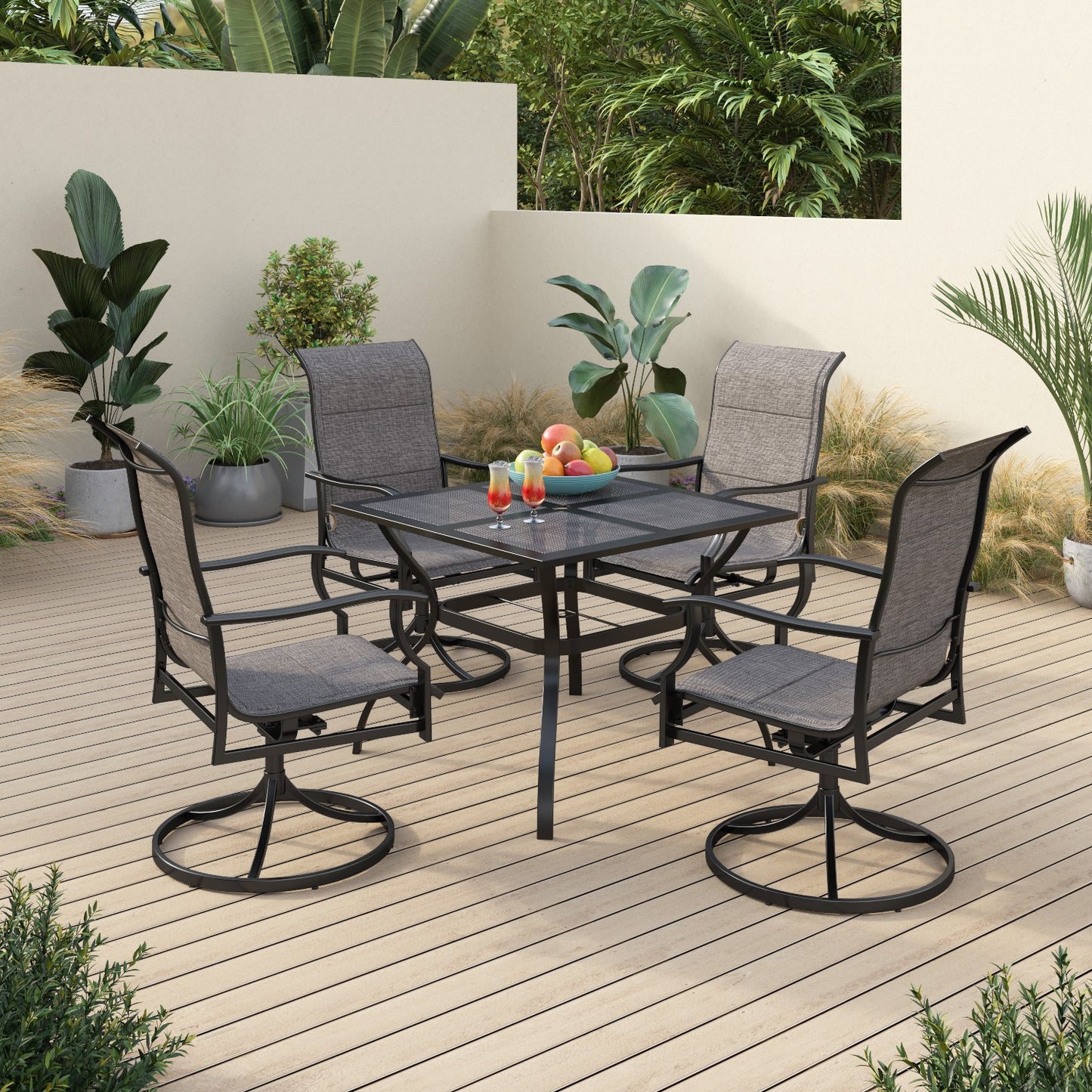 Sophia & William 5 Pieces Metal Patio Dining Set Swivel Paded Chairs and Table Set