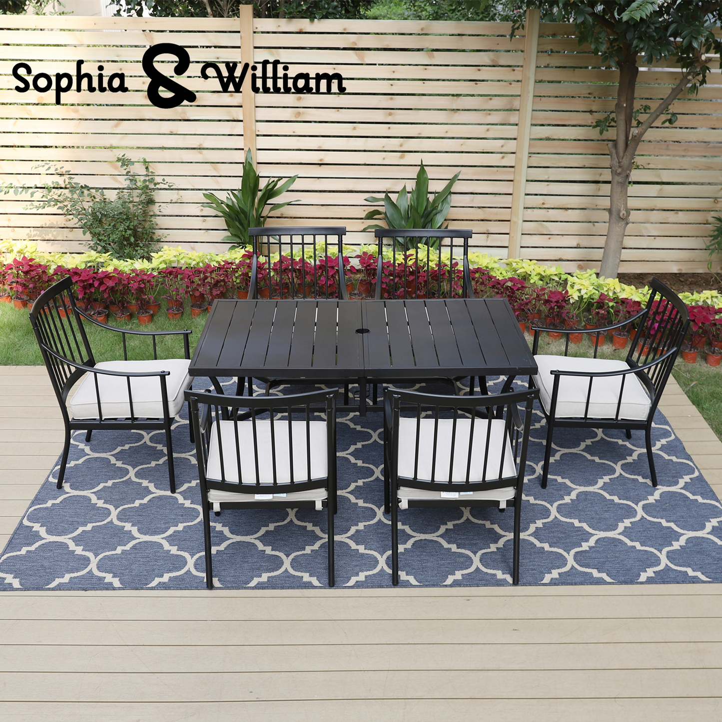 Sophia&William 7-Piece Outdoor Patio Dining Set Metal Padded Chairs and Table Set