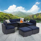 Sophia & William 9 Pcs Rattan Patio Conversation Set Outdoor Sectionals with Fire Pit Table - Navy Blue