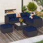 Sophia & William 8 Pcs Wicker Rattan Outdoor Sectionals Patio Conversation Sets - Blue