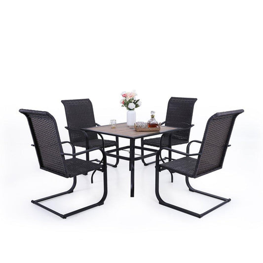 Sophia & William 5 PCS Patio Dinning Set Wood-look Patio Table with 4 Rattan C-spring Chairs
