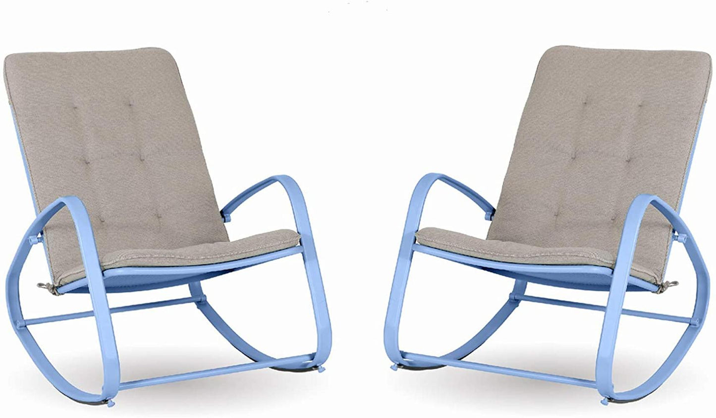 Sophia & William Set of 2 Outdoor Steel Rocking Chairs with Grey Pad - Blue