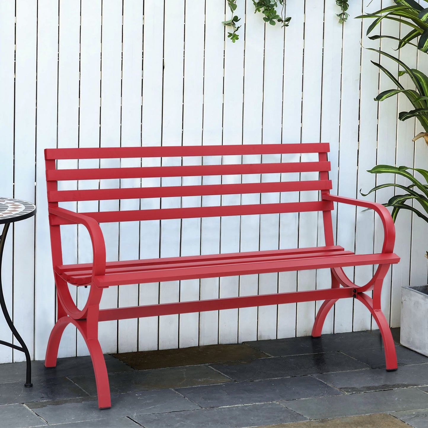 Sophia & William Metal Outdoor Durable Garden Bench in Red