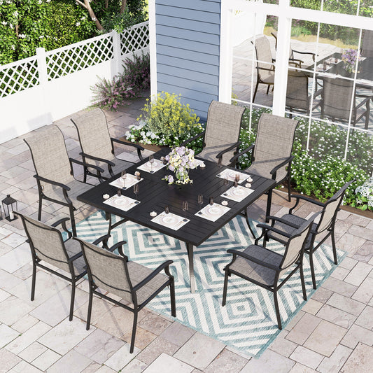 Sophia & William 9 Piece Outdoor Metal Patio Dining Set Square Table and Padded Chairs Set
