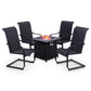 Sophia & William 5 PCS Patio Dinning Set with 50,000 BTU Steel Gas Fire Pit Table & 4 Rattan C-spring Chairs