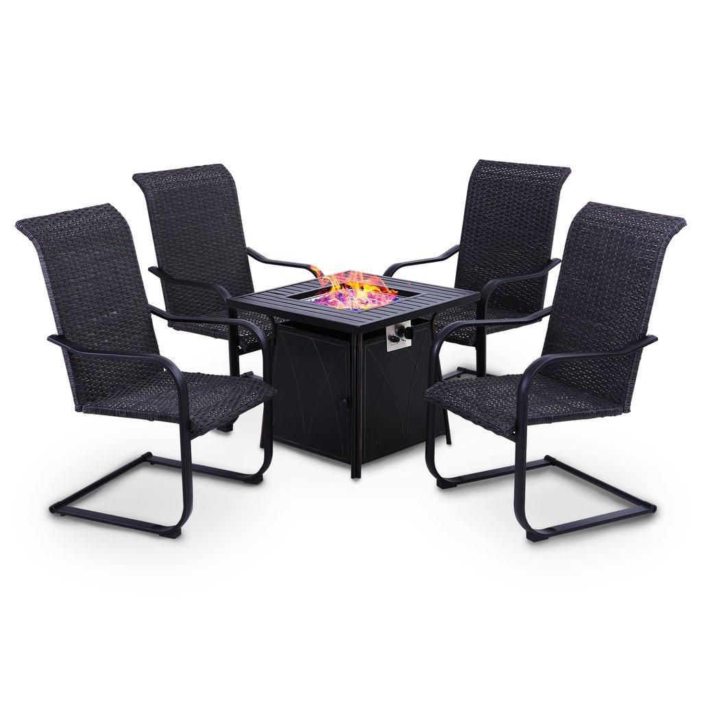Sophia & William 5 PCS Patio Dinning Set with 50,000 BTU Steel Gas Fire Pit Table & 4 Rattan C-spring Chairs