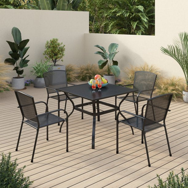Sophia & William 5 Piece Patio Metal Dining Set Square Table and 4 Stackable Arm Chairs