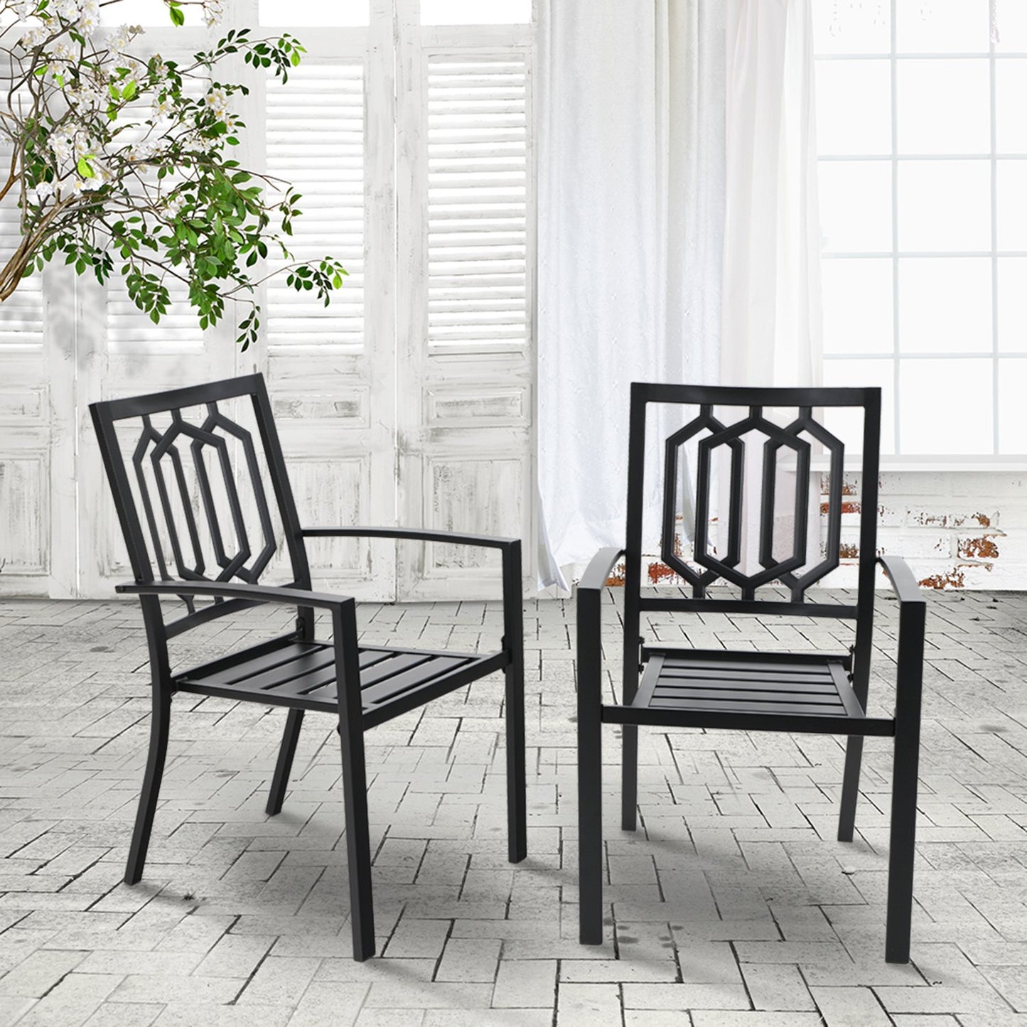 Sophia & William Metal Outdoor Patio Dining Chair Set of 2 in Black