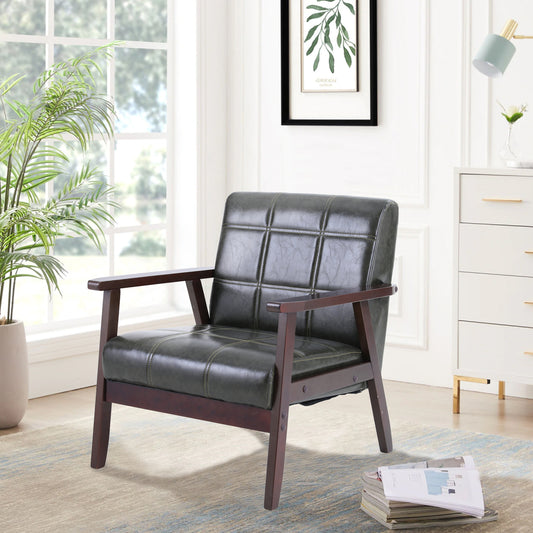 Captiva Designs Upholstered Mid-Century Modern Accent Chairs Faux Leather Club Chairs with Wood Armrest, Green