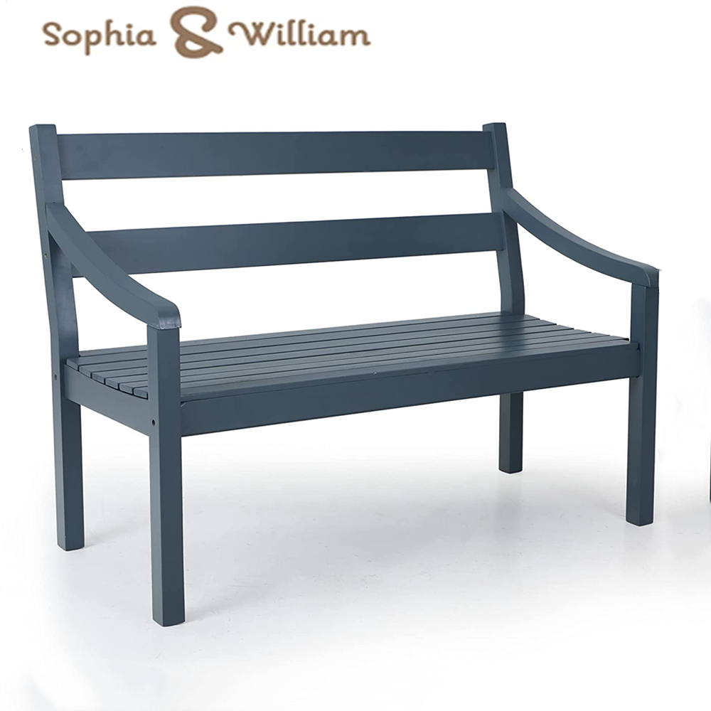Sophia & William Outdoor Wooden Garden Slat Bench Blue for Porch Backyard Lawn