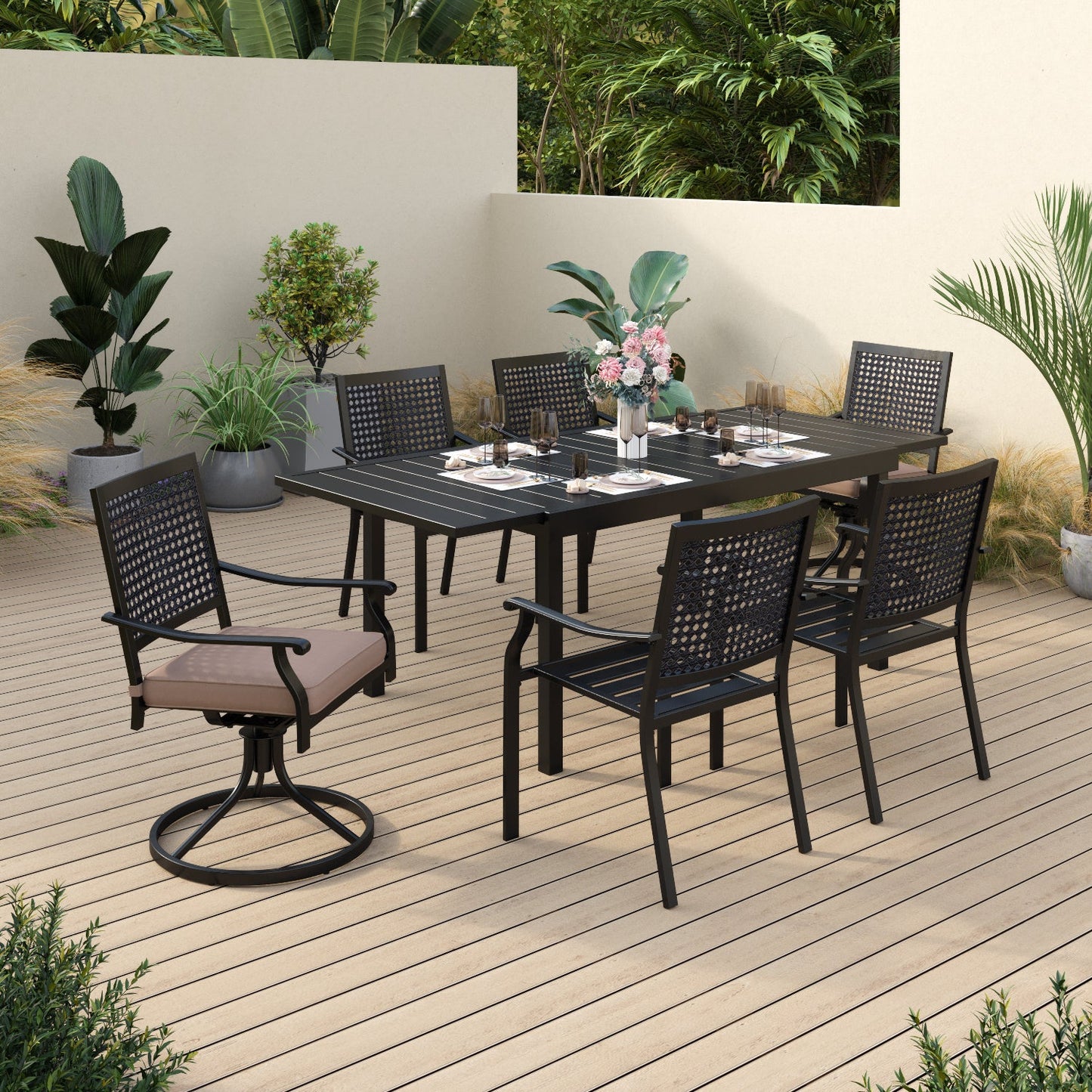 Sophia & William 7 Piece Patio Dining Set 1 Piece Metal Rectangle Table&6 Pieces Outdoor Patio Dining Chairs