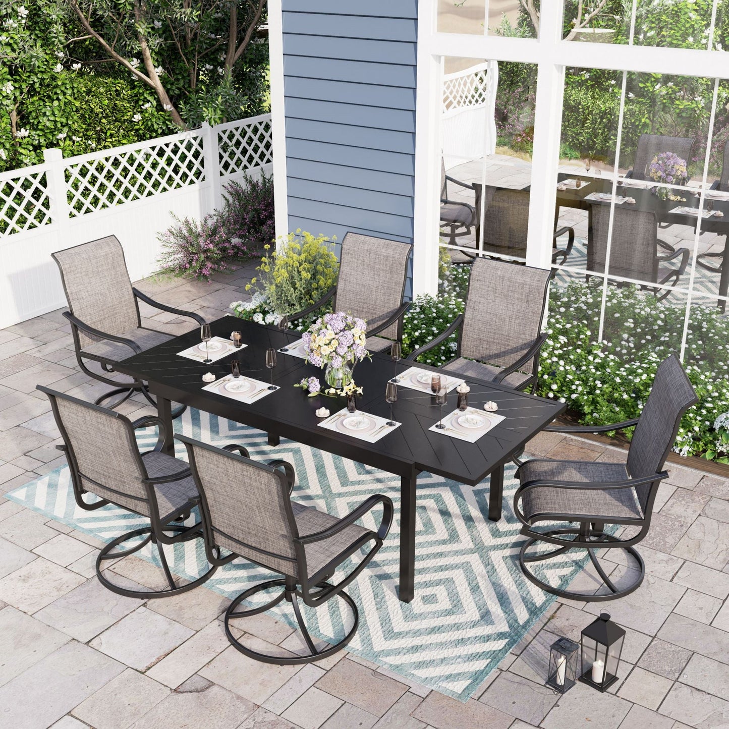 Sophia & William 7 Pieces Metal Outdoor Patio Dining Set with Textilene Swivel Chairs and Extendable Table
