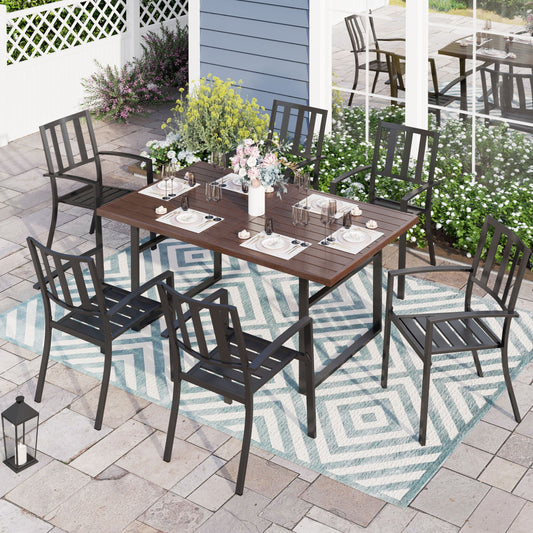 Sophia & William 7-Piece Outdoor Patio Dining Set Metal Chairs and Wood-grain Table Set