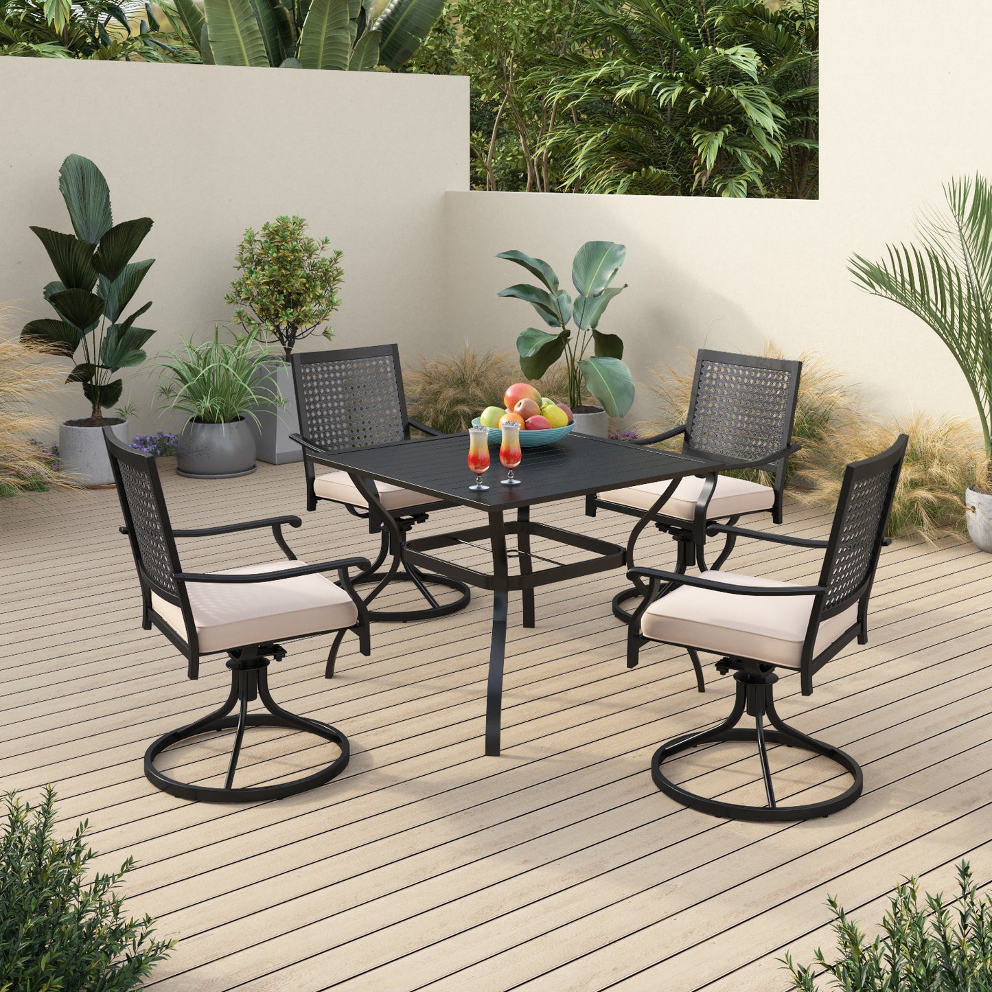 Sophia & William 5 Piece Outdoor Patio Dining Set 4 Patio Dining Swivel Chairs and 37" Square Metal Dining Table