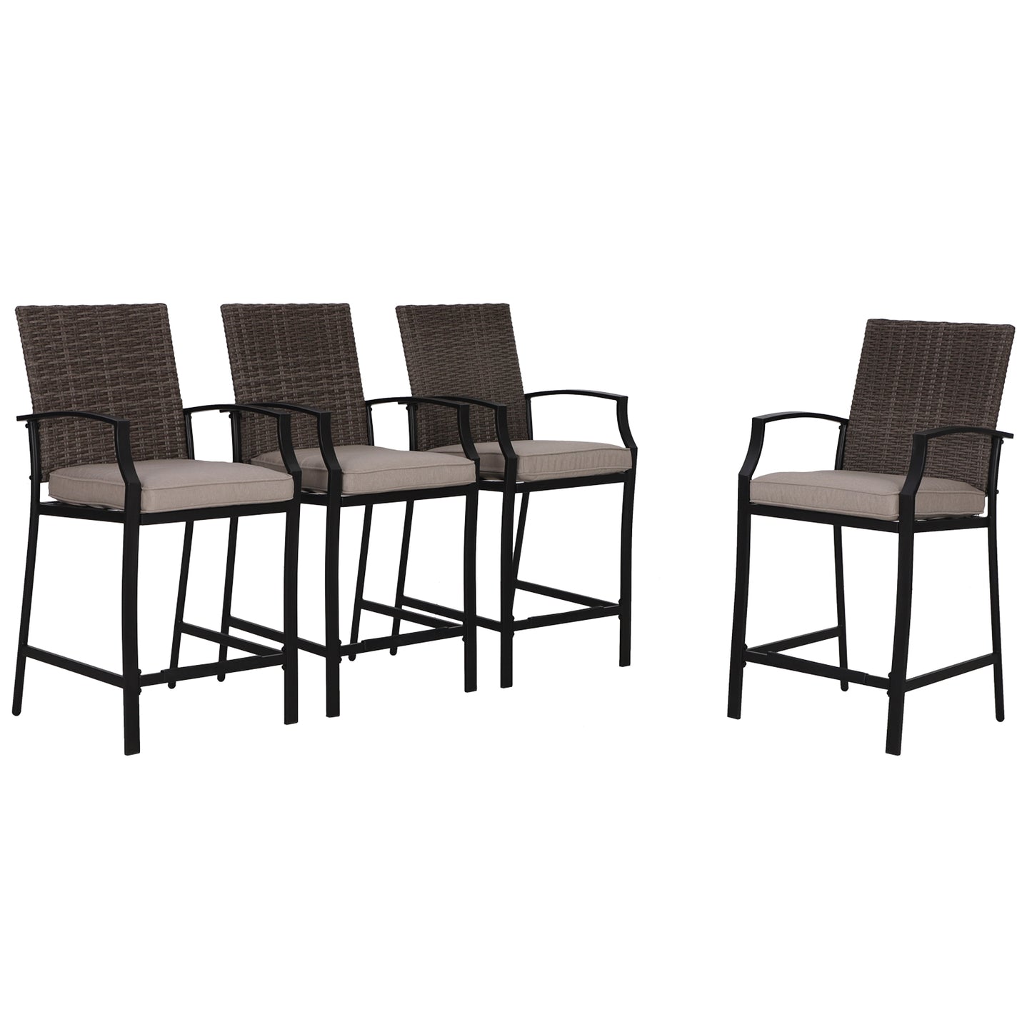 Sophia & William Patio Wicker Rattan Bar Stools Set of 4 with Cushions - Brown
