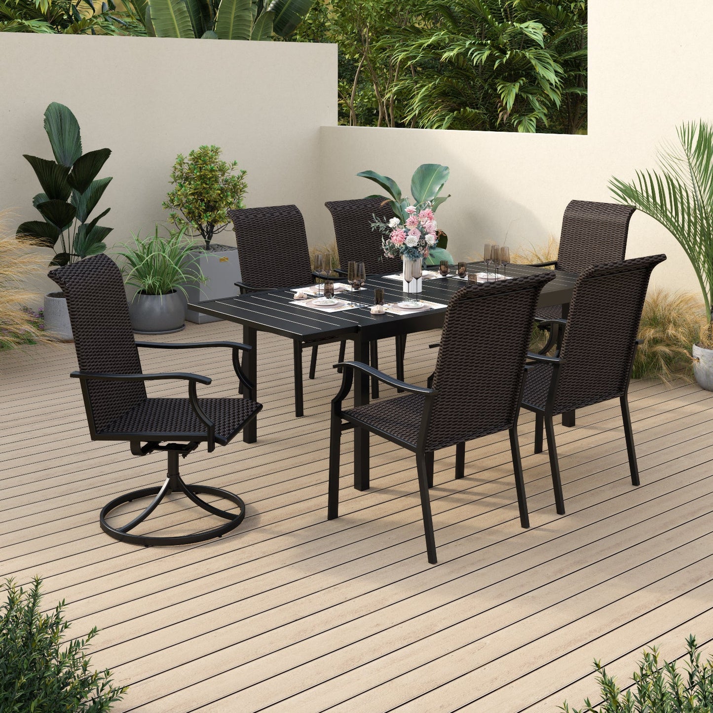 Sophia & William 7 Piece Patio Dining Set 1 Piece Metal Rectangle Table & 6 Pieces Outdoor Patio Chairs