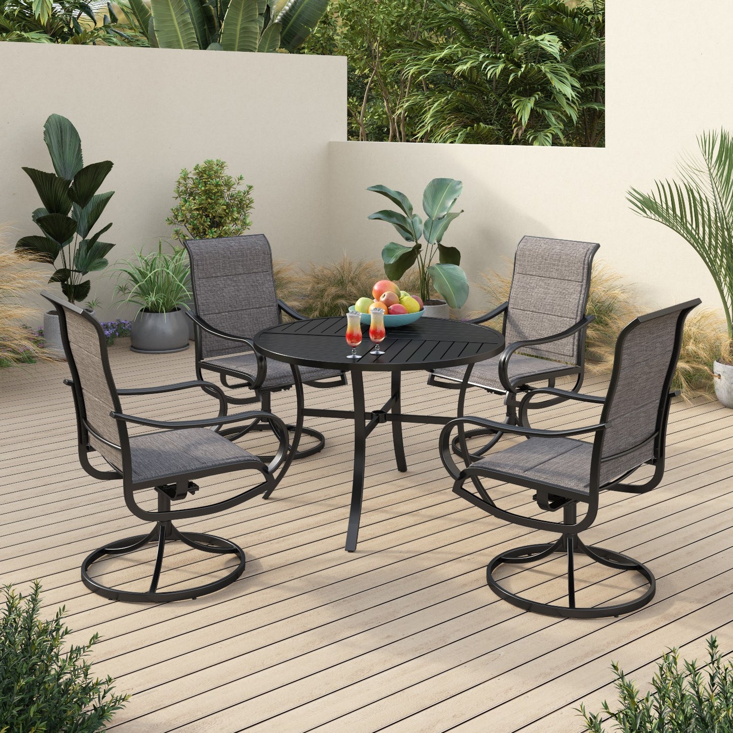 Sophia & William 5 Pieces Metal Patio Dining Set Swivel Paded Chairs and Table Set