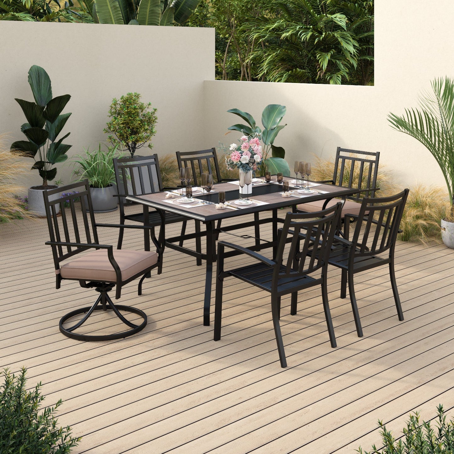 Sophia & William 7 Piece Outdoor Patio Dining Set 1 Retangular Table and 6 Metal Dining Chairs