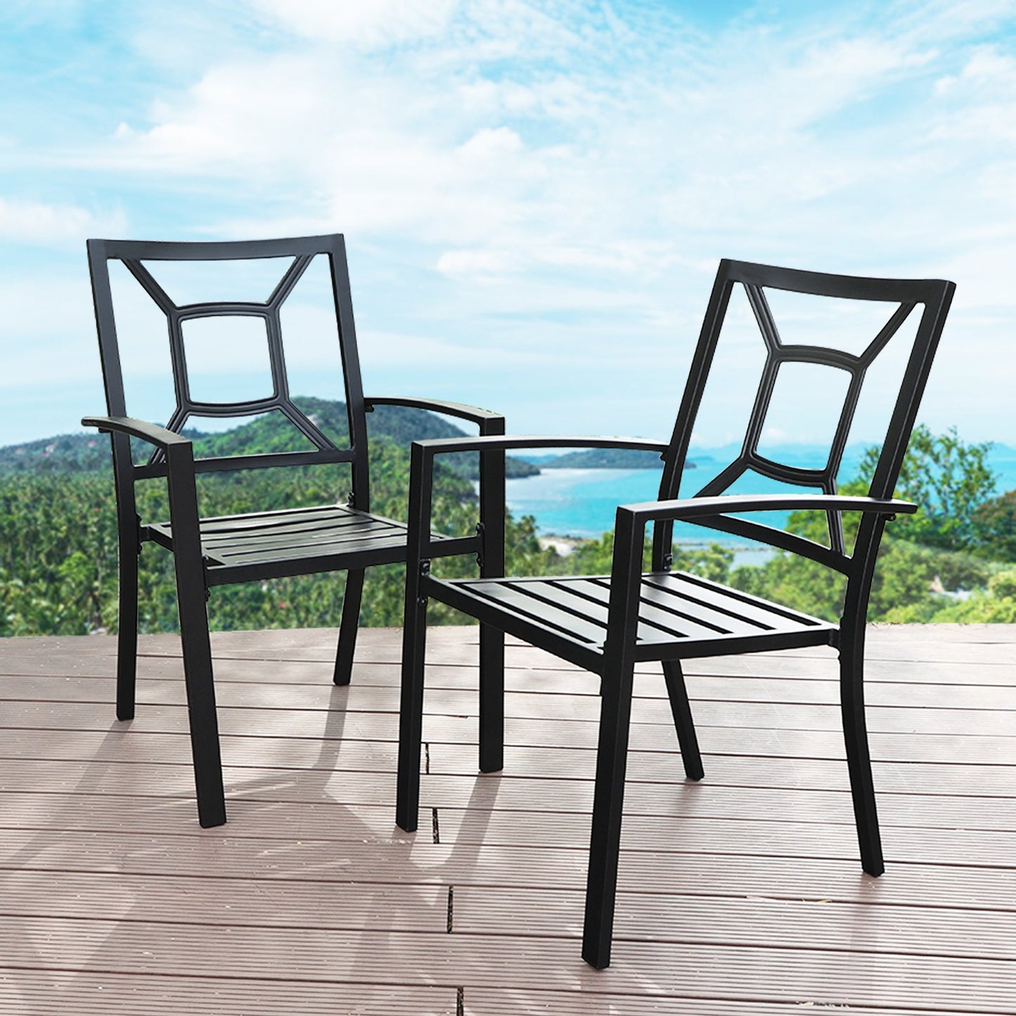 Sophia & William Metal Outdoor Patio Dining Chair Set of 2 in Black