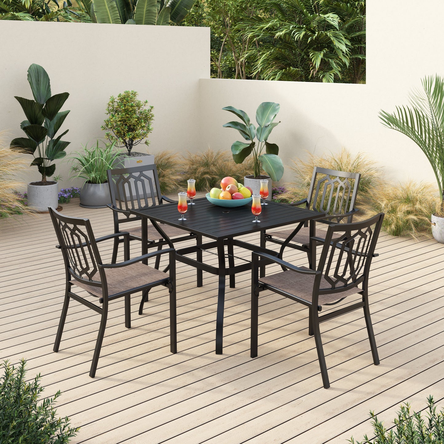 Sophia & William 5 Piece Patio Metal Dining Set Square Table and 4 Textilene Chairs