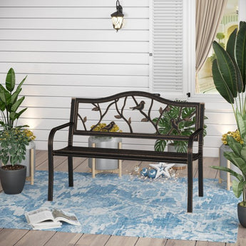 Sophia & William Outdoor Iron Cast Garden Park Bench - Black