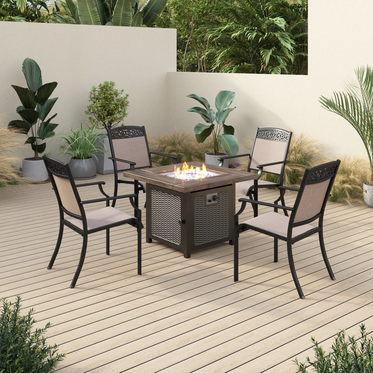 Sophia&William 5-Piece Aluminum Patio Dining Set with 50,000 BTU Fire Pit Table