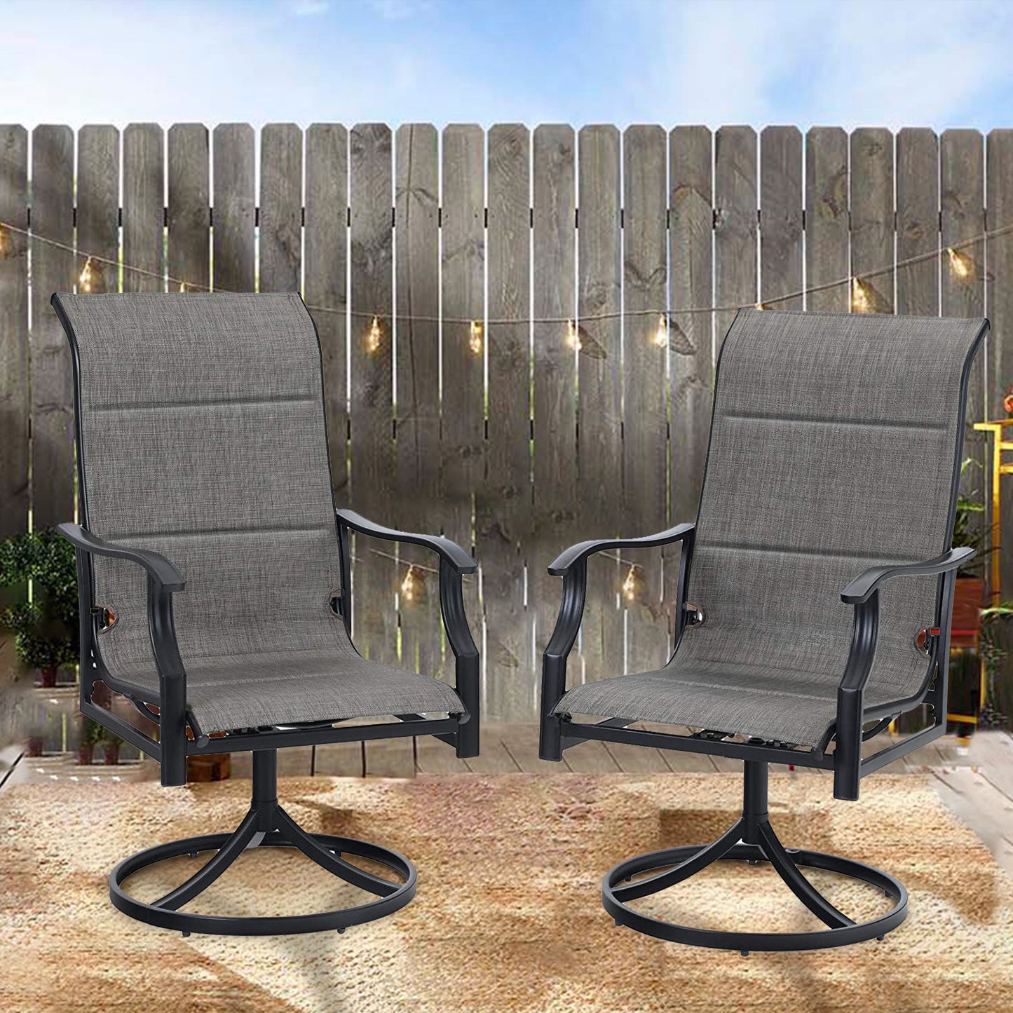 Sophia & William Patio Dining Swivel Padded Textilene Chairs Set of 2