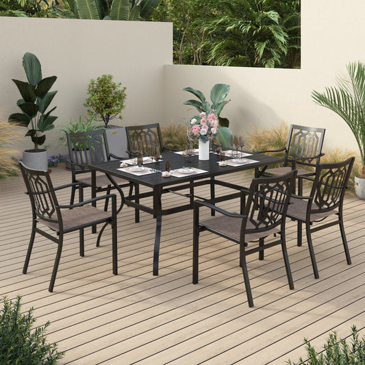 Sophia & William 7 Piece Patio Dining Set Rectangular Patio Dining Table and 6 Textilene Chairs